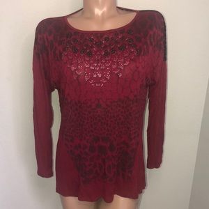 "French Blue" Womans Maroon Colored Bling Shirt - PL